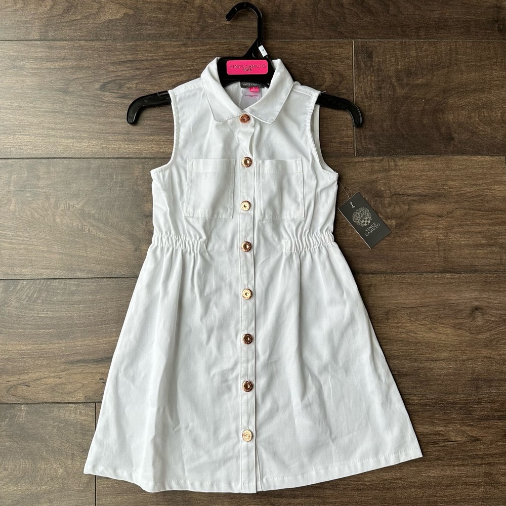 Vince Camuto Girls White Dress - Sleeveless Button Up - Size: 6 - 100% Cotton